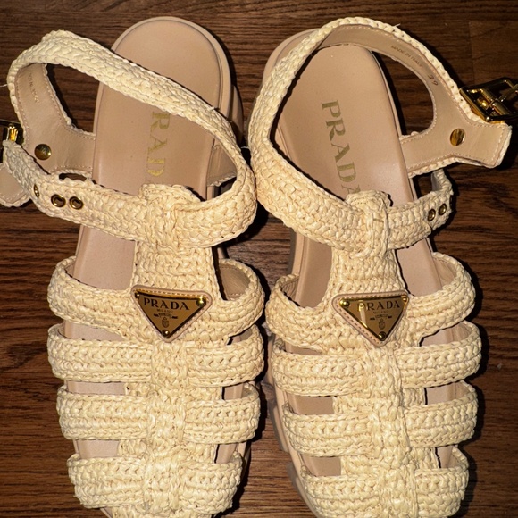 PRADA Monolith Crochet Cage Sandals Beige Khaki- 39 - Picture 12 of 14